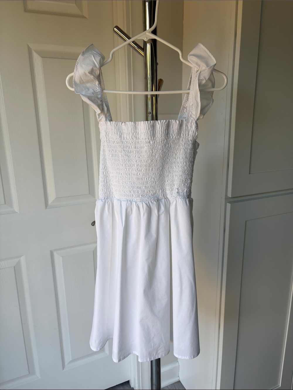 Altar'd State White Smocked Mini Dress with Flutter Straps, Size L (runs small).